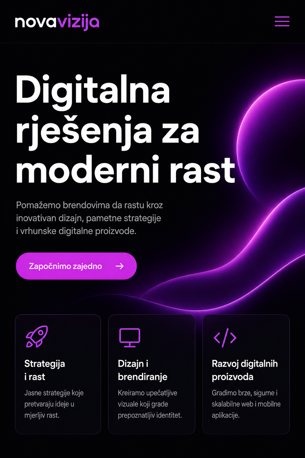 Primjer modernog poslovnog web sajta na telefonu
